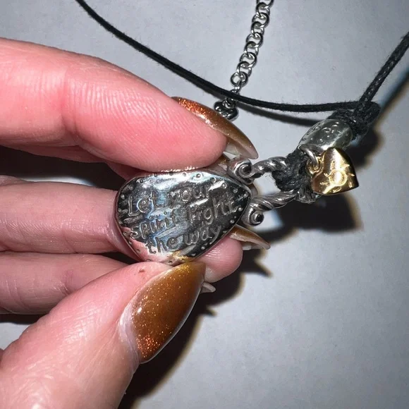 Brighton Black Cord Necklace with Silver and Gold Heart Pendant - Picture 3 of 5